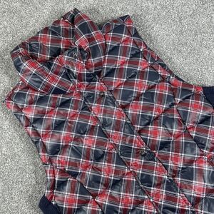 Tommy Hilfiger Women's Plaid Puffer Vest Red/Blue Full Zip Front Pockets Medium